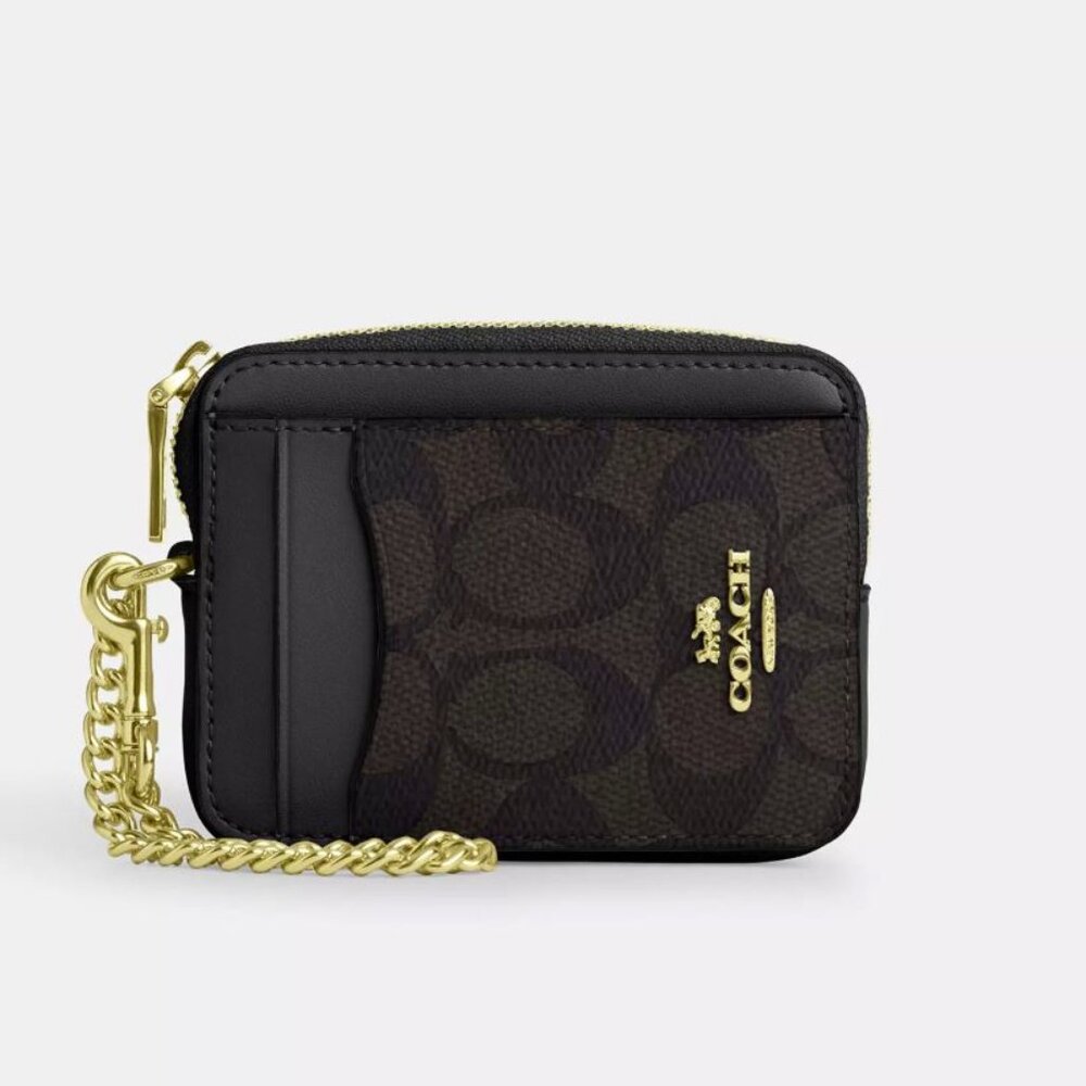 Coach  Wallet Zip Card Case In Signature Canvas